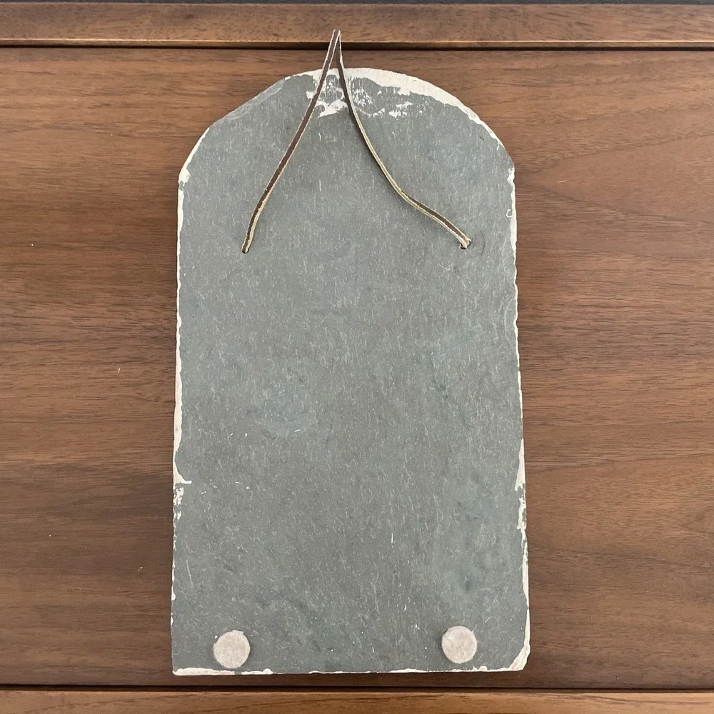 Hand Painted Slate Welcome‎ Sign Cross Country Skiing Winter Scene
